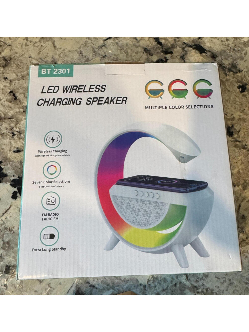 BT2301 LED Wireless Charging Speaker Bluetooth RGB Light Alarm Clock AUX USB TF